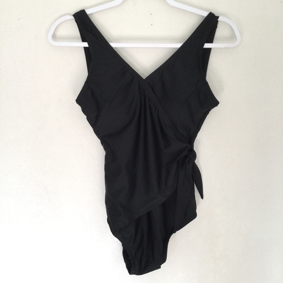 black ruched one piece swimsuit